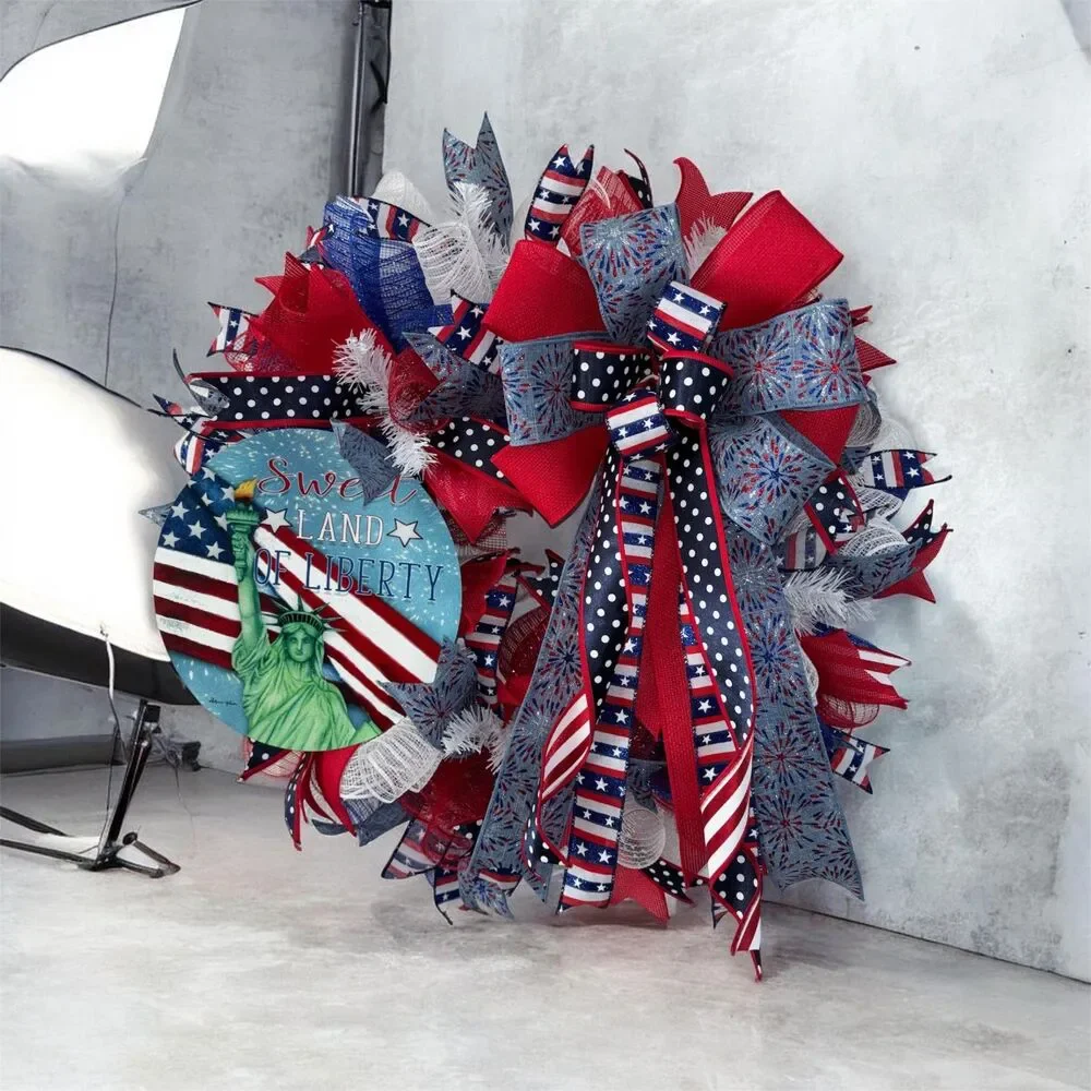 Americana Patriotic Wreath | Sweet Land of Liberty Lady Liberty Sign